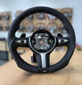 Preview: Neu bezogenes Multifunktionslenkrad passend für BMW 5er und 6er Baureihe, Design A647, hochwertige Optik