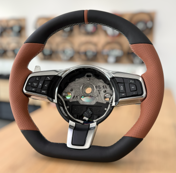 Preview: Tauschlenkrad, in Handarbeit neu bezogen, passend für Jaguar F-Type, Design A660