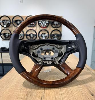 Preview: Mercedes W221 W216 Holz Leder Lenkrad neu beziehen Design L536