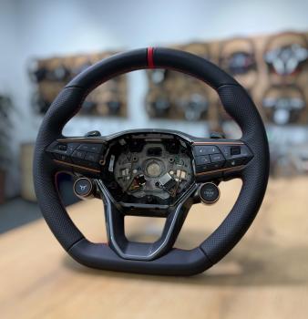 Lenkrad für Seat und Cupra Leon FR, Arona und Ateca, Design A729, mit neu bezogener Oberfläche in Handarbeit