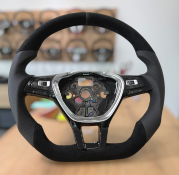 Preview: Hochwertiger Lederbezug für das Lenkrad von VW Golf 7 GTI GTD, Touran und Arteon, Design A662