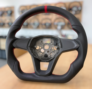 Preview: Handgefertigter Lenkradbezug im Design A676, gefertigt für VW Golf 8, T6, Caddy V, Polo AW1